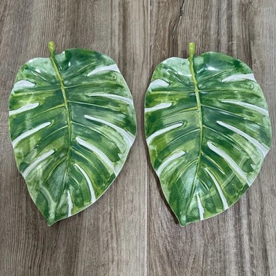 Cynthia Rowley Palm Leaf Melamine Appetizer Plates 9”x 6.5” (Set of 2) - Image 1 of 4