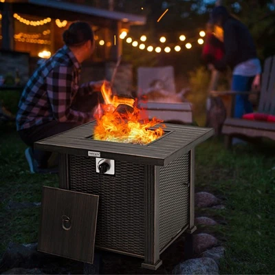 50,000 BTU 30" Gas Fire Table Square Propane Fire Pit Table w/Lid and Lava Rocks - Image 1 of 4