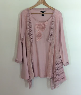Ali Miles Top Womens Sz 3X Blush Pink Mixed Media Long Sleeve Layered Artsy Boho - Image 1 of 4