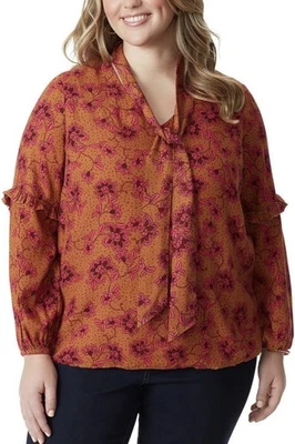 Blusa Top y Bufanda Floral Jessica Simpson Jengibre y Guijarro Rosa Nueva con Etiquetas 3X PLUS Foto 1 de 4