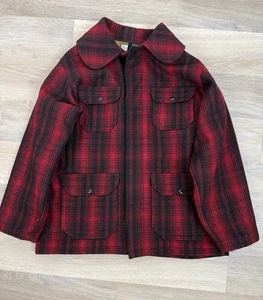 Vtg Woolrich Hunting Jacket Men 44 Red Plaid Wool Blend Coat Mackinaw 60s 70s - Picture 1 of 17