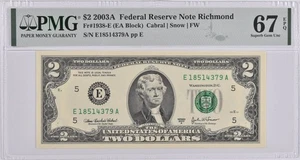 PMG Superb Gem Unc 67 EPQ $2 2003-A Richmond VA US FED Reserve Fr#1938-E *2857 - Picture 1 of 3