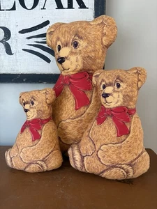 VTG 3 Bears Cranston Print Works Cut & Sew Fabric Stuffed Bears 12.5", 8.5", 6" - Picture 1 of 4