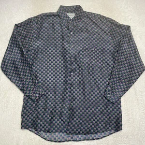 Vintage Bruno 100% Silk Geometric Lightweight sz medium Long Sleeve Button Shirt - Picture 1 of 9