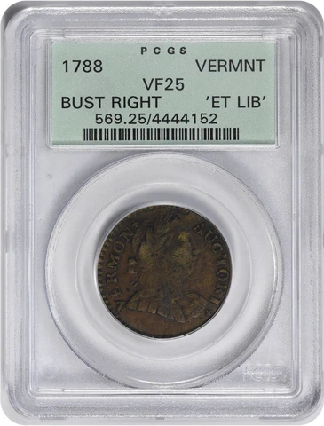 1788 Vermont Copper Coin Bust Right "ET LIB" VF25 PCGS Cover