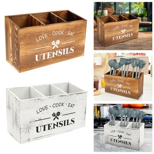 Wooden Utensil Holder Large Kitchen Utensil Caddy Organizer with 3 NX - Picture 1 of 22