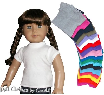 Black Blue Red Pink Green Purple White Tee T Shirt fits American Girl Size Doll