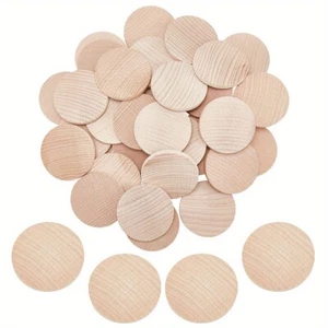 1Box 40pcs Wood Circles 2 Inch Round Wood Coins Wood Discs Natural - Picture 1 of 6