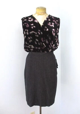 NWT $495 Rachel Roy Purple Velvet X-Body Gray Tweed Skirt Career Dress 4 - Image 1 of 4