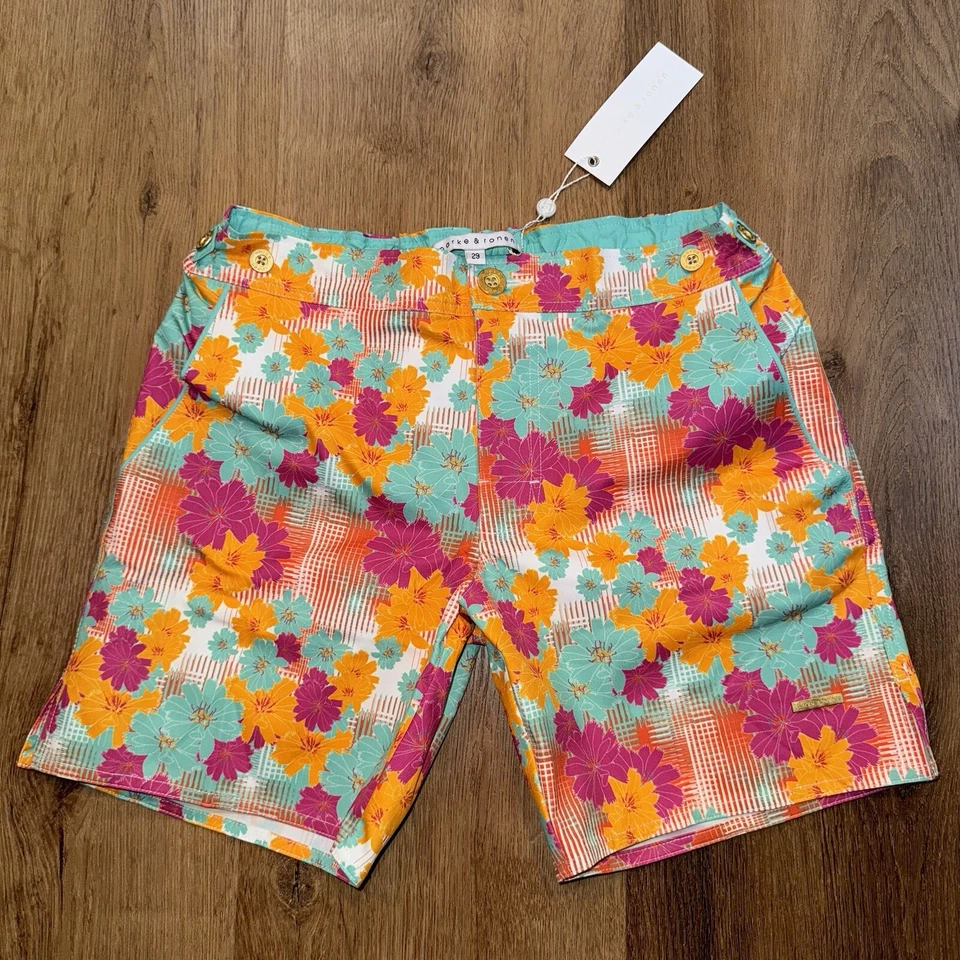 Parke & Ronen Swim Trunks Short Mens 29 Board 6" Dahilas Catalonia Stretch NEW - Image 1 of 4