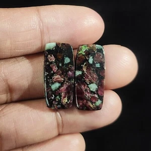 25.00 Cts Natural Rectangle Eudialyte Cabochon Pair Earrings Making 24X11X4 MM - Picture 1 of 6