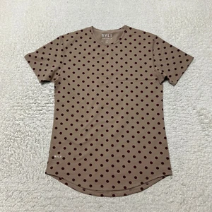 BYLT Shirt Men Medium Brown Polka Dot Drop Cut Lux Short Sleeve Performance - Picture 1 of 11