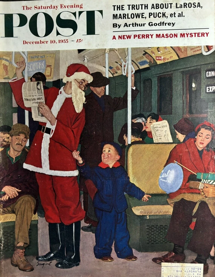 1955 Richard Sargent Saturday Evening Post Santa Train Magazine Cover Only - Image 1 of 1
