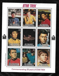 MNH 1995 St Vincent & die Grenadinen Star Trek 30 Jahre 9 Briefmarken Block - Bild 1 von 1