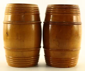 = C. 1800 Pair of Barrel Shaped Large Treenware Boxes Tobacco Jars, Georgian - Picture 1 of 24