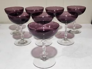 RARE SET OF 8- FOSTORIA WESTCHESTER AMETHYST TALL CHAMPAGNE/SHERBET GLASSES - Picture 1 of 7