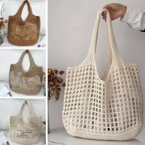 Women Crochet Tote Bag Hollow Beach Bag Large Capacity Fashion Knitted Bag D9H8 - Picture 1 of 18