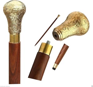 Stylish Mobility Aid Gold Color Handle Wooden Foldable Cane Polished & Portable - Picture 1 of 6