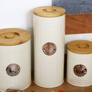 Roman Pillar Pasta Jar Cream Metal Retro Kitchen Storage Canister Chrome Label - Picture 1 of 4