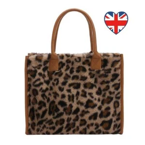 Women Soft Autumn Tote Purse PU Leopard Print Winter Plush Handbag (Leopard) - Picture 1 of 12