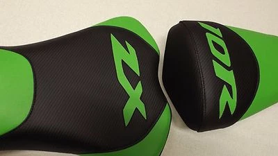 FUNDAS DE ASIENTO DELANTERAS Y TRASERAS KAWASAKI NINJA ZX10R 08/09/10 NEGRAS TEXTURA CF/VERDES  Foto 1 de 4
