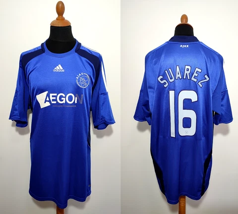 Vintage Ajax Jersey Suarez #16 Sz. 3XL 2008-09 Away Blue Adidas Shirt Aegon XXXL Cover