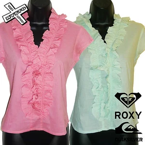 QUIKSILVER ROXY 'GROOVE ARMADA' DAMEN-SHIRT MIT KAPPEN ÄRMEL PINK GRÜN UK 10 BRANDNEU MIT ETIKETT - Bild 1 von 3