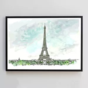 Paris Eiffel Tower Landscape City Painting Illustration 7x5 Wall Decor Art Print - Picture 1 of 2