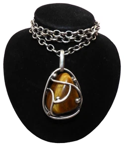 COLLAR COLGANTE BRODRENE BJORKLUND BrdrB mediados de siglo ojo de tigre enorme declaración - Imagen 1 de 7