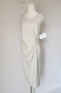 Abito tubino formale Jil Sander vita increspata senza maniche misto lino panna tg.42 - Foto 1 di 14