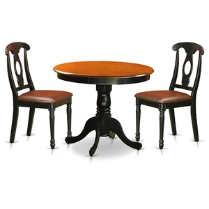 3pc dinette kitchen dining set table + 2 faux leather seat chairs black & cherry - Picture 1 of 12