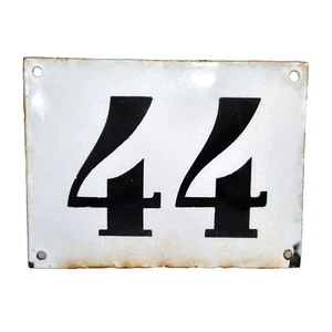 Mid century large domed vintage French white house number enamel sign plaque 44 - Picture 1 of 3