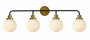 Wall Sconce Glass Shades Vanity Black Brass Bathroom Dining Room Light Fixture - Picture 1 of 9