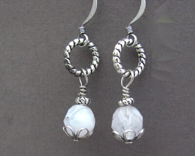 Antiqued Silver White Givre Glass Bead Earrings Romancecore Cosplay Ren Faire - Image 1 of 4