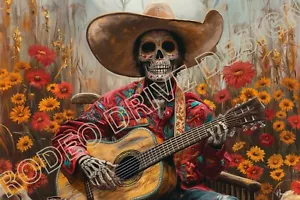 DAY OF THE DEAD THE GUITARIST PRINT THE MUSICIAN SERIES 36x24 OR 24X18 WALL ART - Picture 1 of 2
