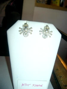 Betsey Johnson PEARLS Clear Rhinestones " ITSY BITSY SPIDER" Pierced EARRINGS - Picture 1 of 4