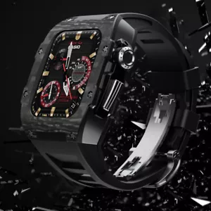 Per Apple Watch Series 7/6/se 44 mm 45 mm custodia cinturino in fibra di carbonio kit mod - Foto 1 di 55