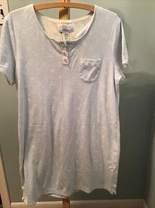 Karen Neuburger Nightgown M Sleepwear Sleep Shirt Short Sleeve Pale Blue White - Picture 1 of 4