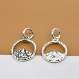 2 Sterling Silver Mountain Range Charm 925 Silver Circle Hill Necklace Pendant - Picture 1 of 6