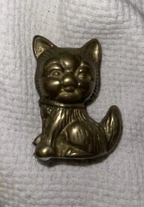 Vintage Adorable Brass Cat With Bow Statue Kitten Figure Mid Century #10A - Picture 1 of 6