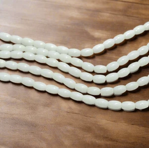 Glass Beads Oval White 9x4 mm, Pack Of 1 String - Picture 1 of 8