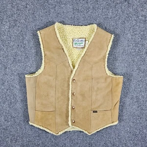 Vintage 1970s Wrangler Outerwear Suede Leather Sherpa Vest Beige Men's Size XL - Picture 1 of 8