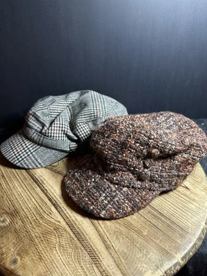 2 David & Young Black and Brown Wooly and Tweed Newsboy Hat Cap Stretch One Size - Image 1 of 4