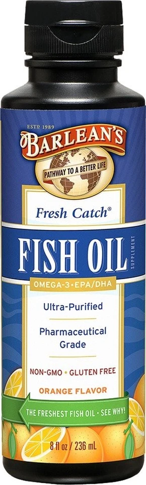 Óleo de peixe Barlean's Fresh Catch sabor laranja líquido 8 oz - Imagem 1 de 1