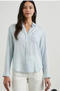 Rails Ingrid Shirt Light Vintage Wash Raw Hem Long Sleeve Button Down Sz S - Picture 1 of 10