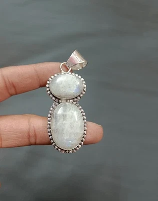 Handmade Rainbow Moonstone Gem Pendant Sterling Silver Pendant Gift for Her - Image 1 of 4