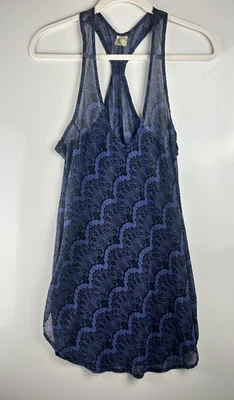 De Colección Poema Azul Negro Encaje Estampado Transparente Espalda Corredora Sin Mangas Mediano Capricho Foto 1 de 4