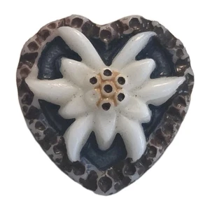 Czech Glass Multicolored White Flower On Heart Button - Picture 1 of 3