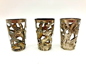Tazas pequeñas de plata esterlina 925 vintage MG diseño de hojas México 0,5 oz - Imagen 1 de 11