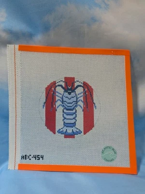 Atlantic Blue Canvas Florida Lobster Striped Round Handpainted Needlepoint  #454 - Image 1 of 3